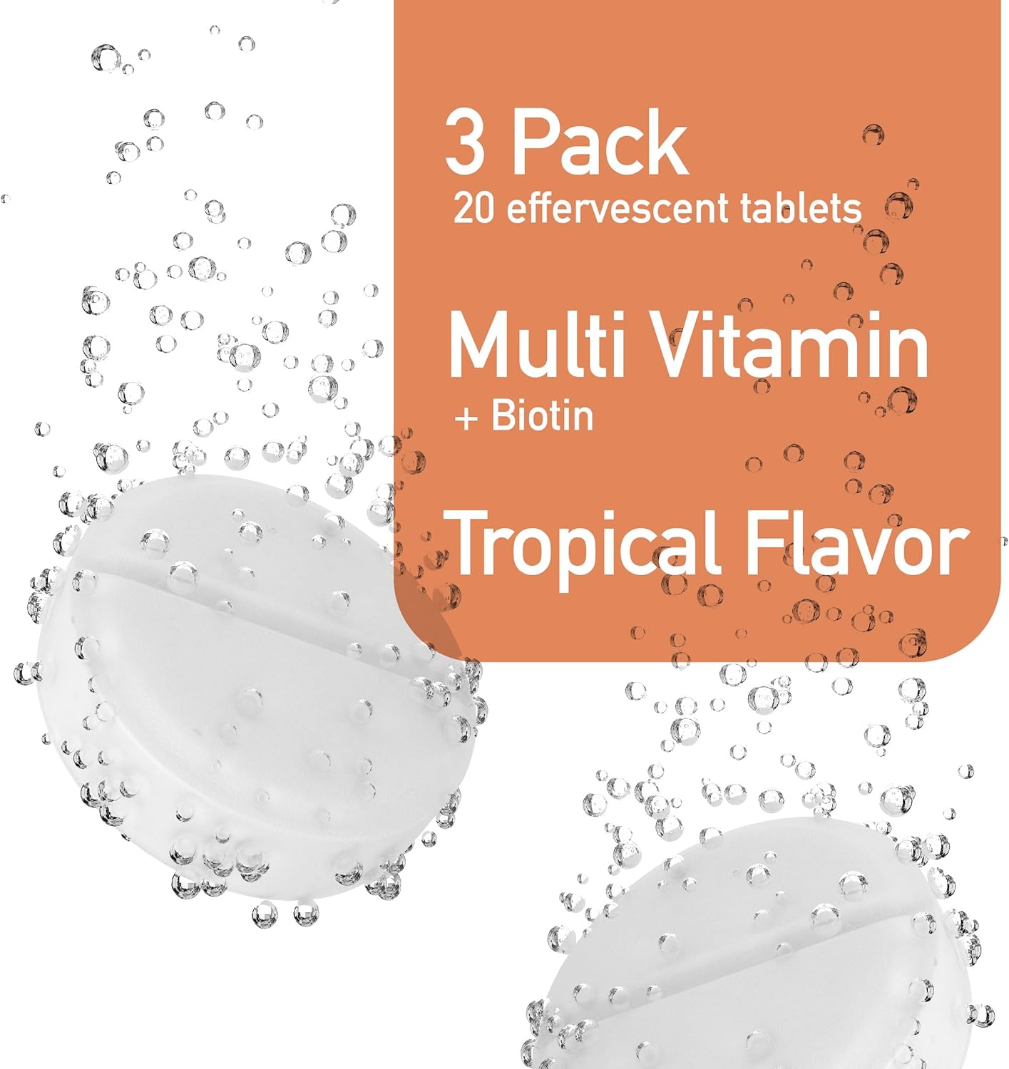 Swiss Imports Effervescent Multivitamins with Biotin - Wellness and Vitality Supplement, 3-Pack, 60 Tablets