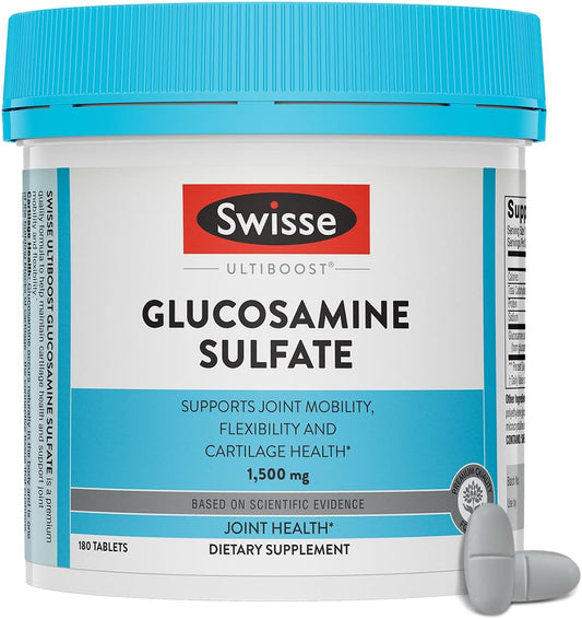 Swisse Glucosamine Sulfate Mobility Support Supplement for Women and Men - 180 Tablets - 1500mg Glucosamine - Promotes Flexibility and Joint Health