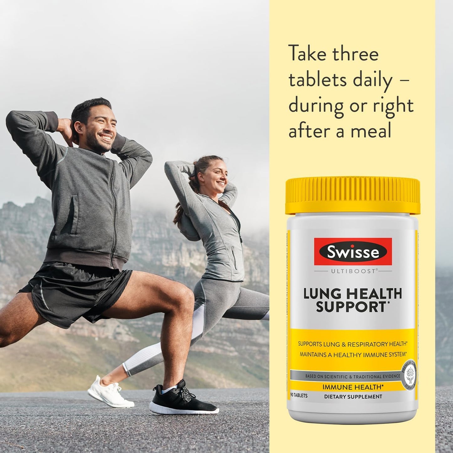 Swisse Lung Health Tablets | Enhances Respiratory Health with Mullein Leaf & Reishi | Boosts Immune System with Zinc & Vitamin C | 90 Tabs
