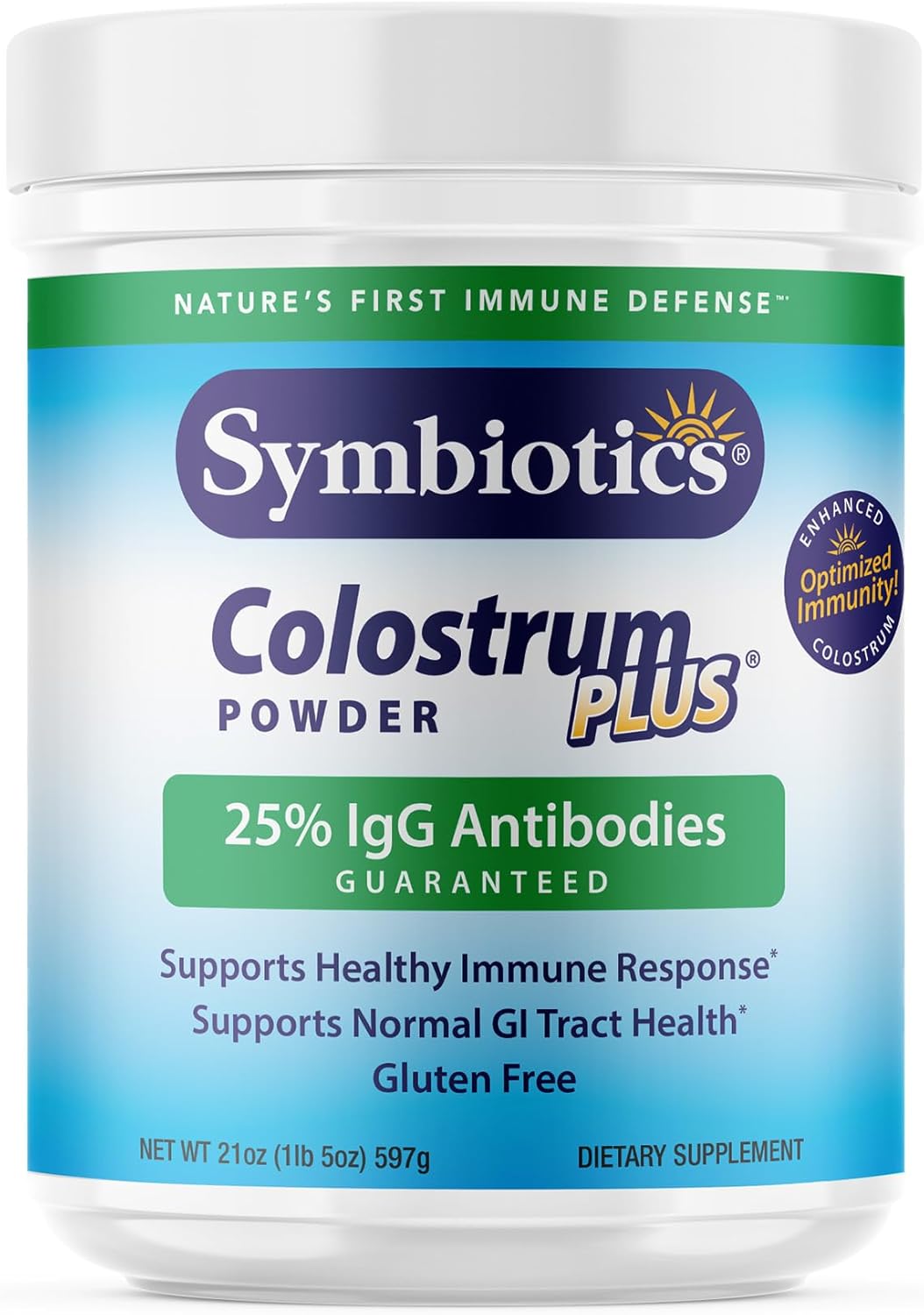 Symbiotics Colostrum Plus Powder 21 oz (597 g) - Boost Immune System & Athletic Performance - Rich in Immunoglobulin & lgG Antibodies - Gluten Free Formula