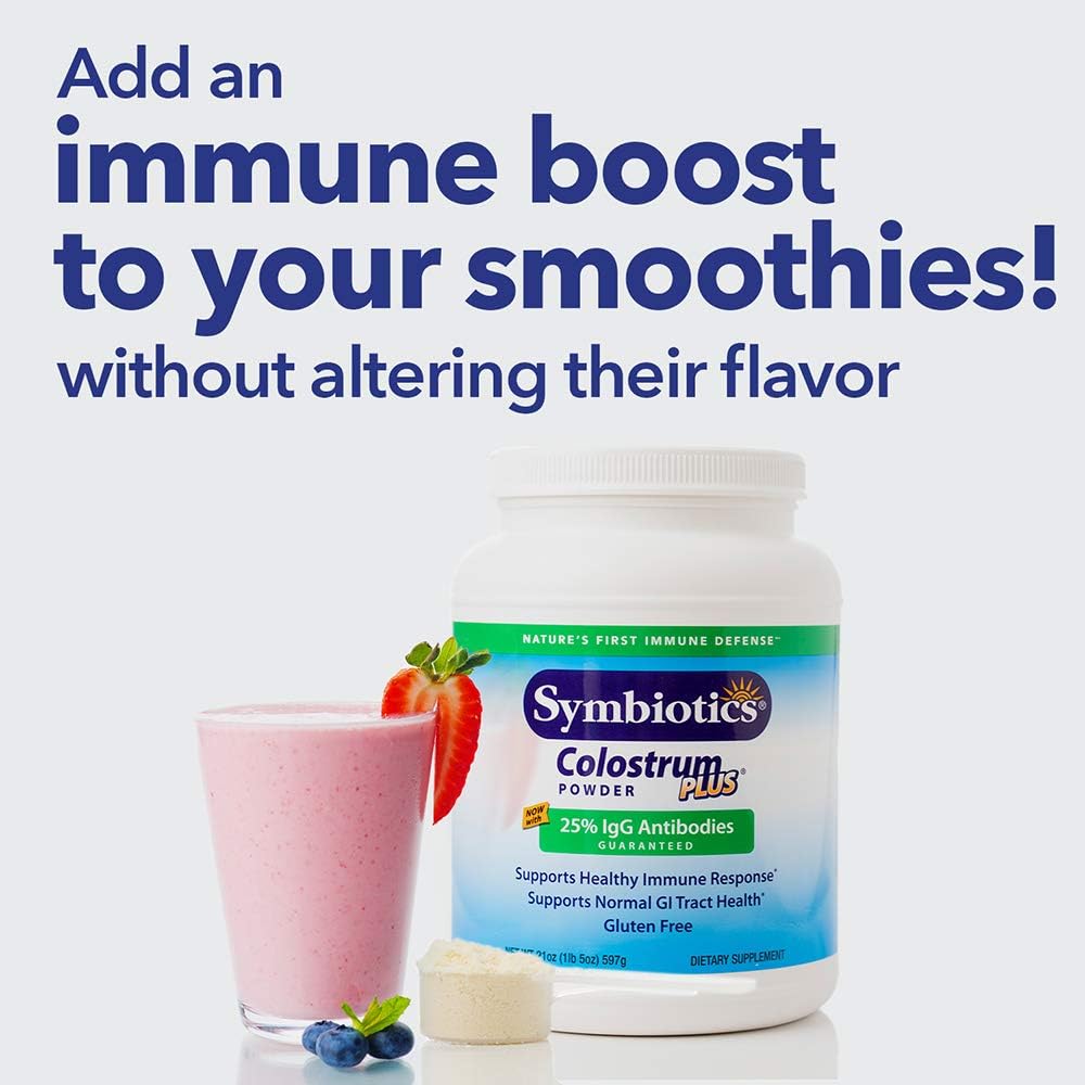 Symbiotics Colostrum Plus Powder 21 oz (597 g) - Boost Immune System & Athletic Performance - Rich in Immunoglobulin & lgG Antibodies - Gluten Free Formula