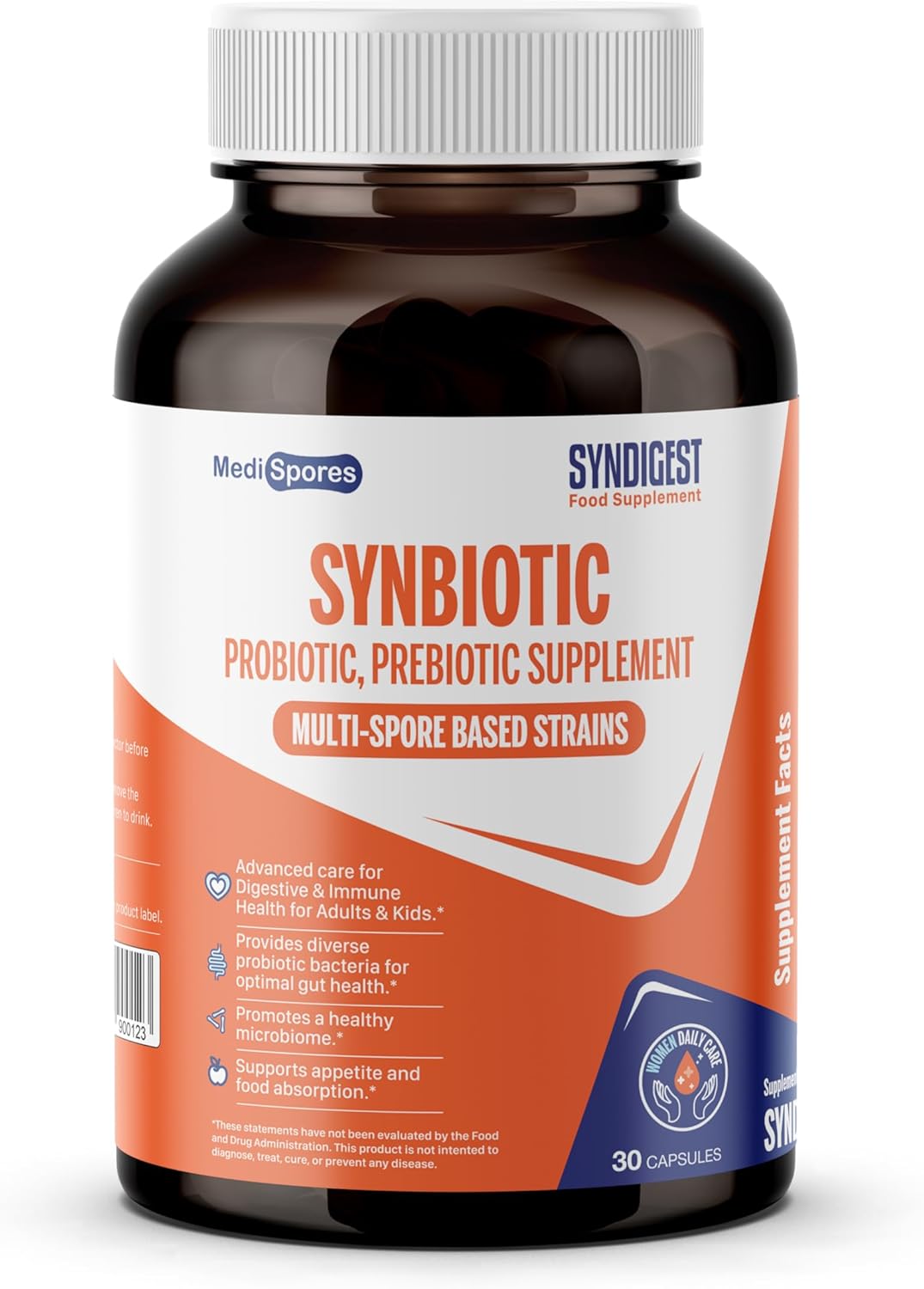 Syndigest Spore Probiotic & Prebiotic: Gut Health, Digestive Advantage, Immune Support - Women, Men, Kids - 30 Capsules