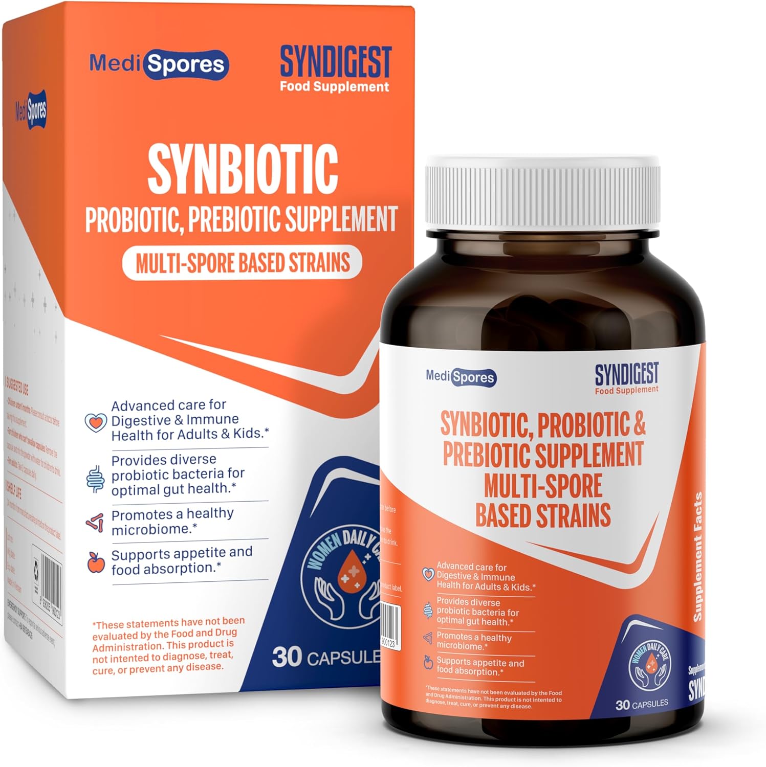 Syndigest Spore Probiotic & Prebiotic: Gut Health, Digestive Advantage, Immune Support - Women, Men, Kids - 30 Capsules
