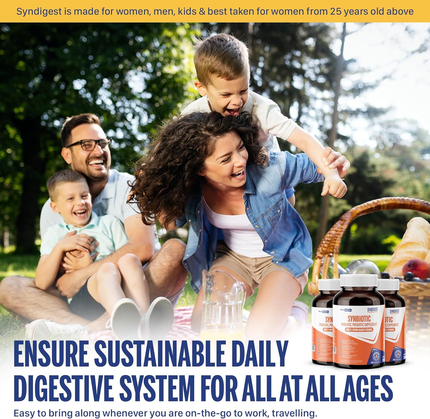 Syndigest Spore Probiotic & Prebiotic: Gut Health, Digestive Advantage, Immune Support - Women, Men, Kids - 30 Capsules