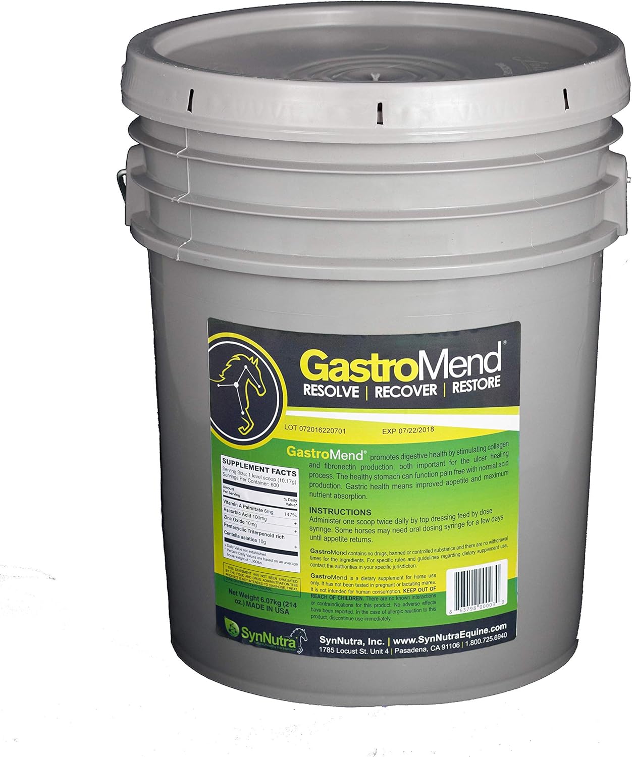 SynNutra Equine GastroMend - 600 Dose Bucket | 100% Natural Digestive Support Supplement