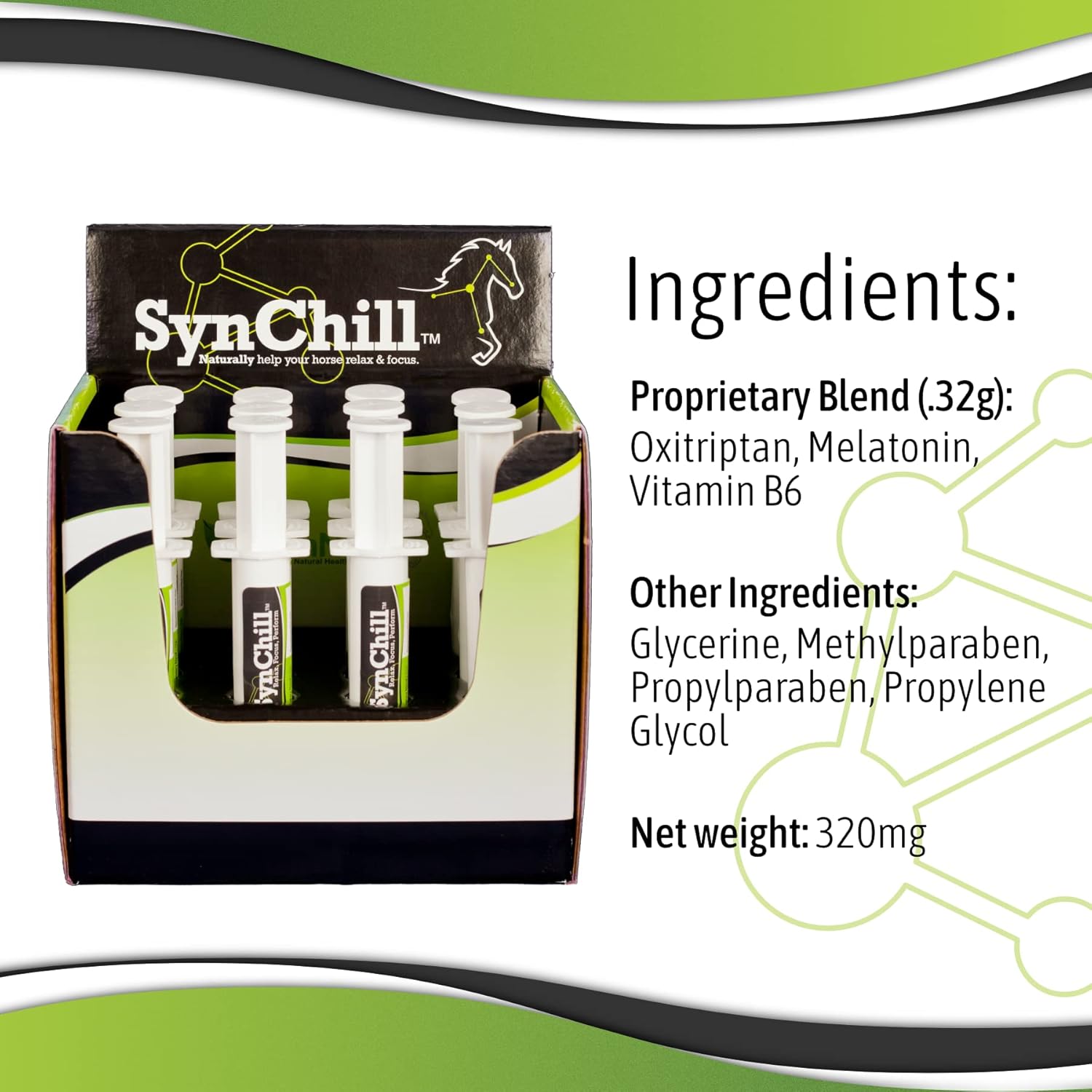 SynNutra Equine SynChill Horse Calming Gel - Natural Supplement for Peak Performance - Veterinarian Approved - 12-Pack