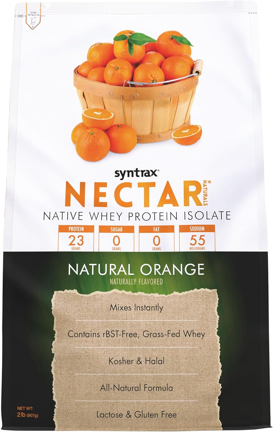 Syntrax Nutrition Nectar Naturals Whey Protein Isolate, Natural Orange Flavor, 2 lbs