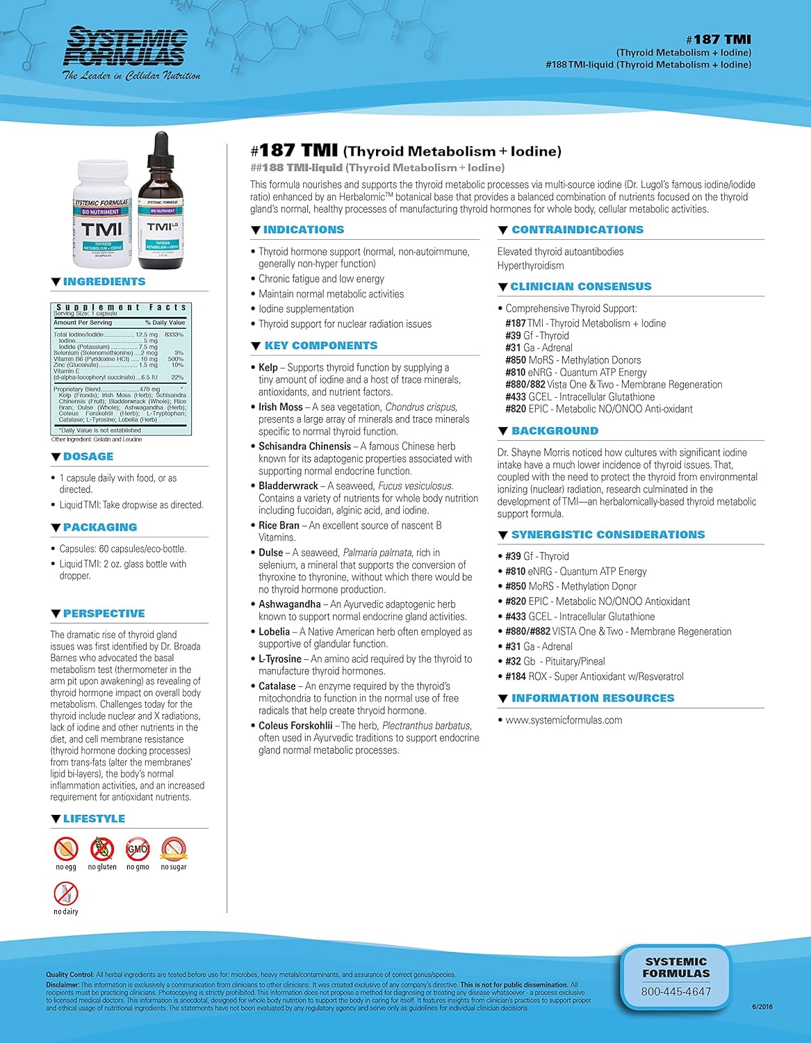 Systemic Formulas Bio Nutriment TMI Thyroid Metabolism + Iodine Capsules - 60 Count - #187 - Support for Women and Men with Iodine and Kelp