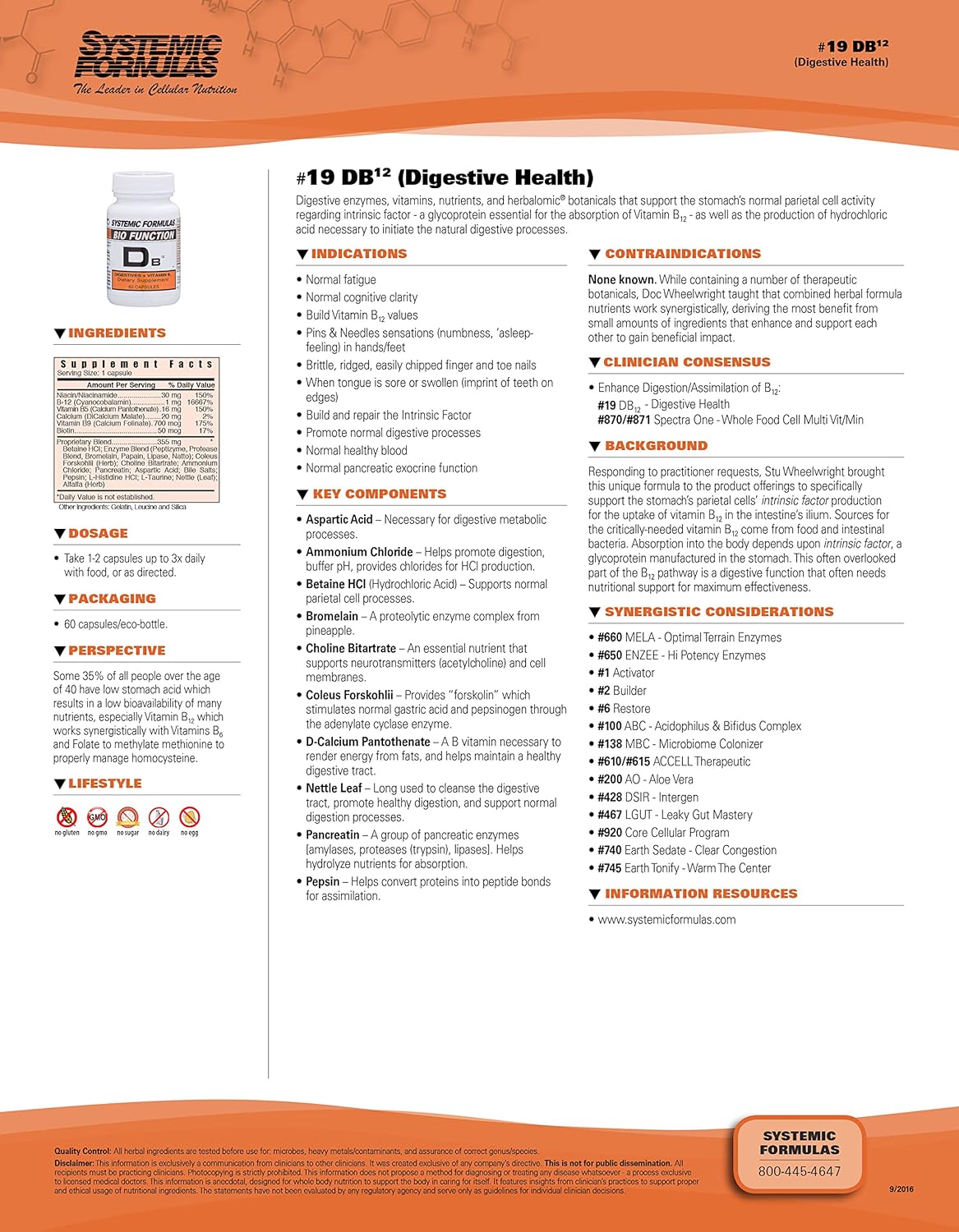 Systemic Formulas DB12 Digest VIT. B12 - Enhanced Absorption Formula for Digestive Health and Vitamin B12 Support