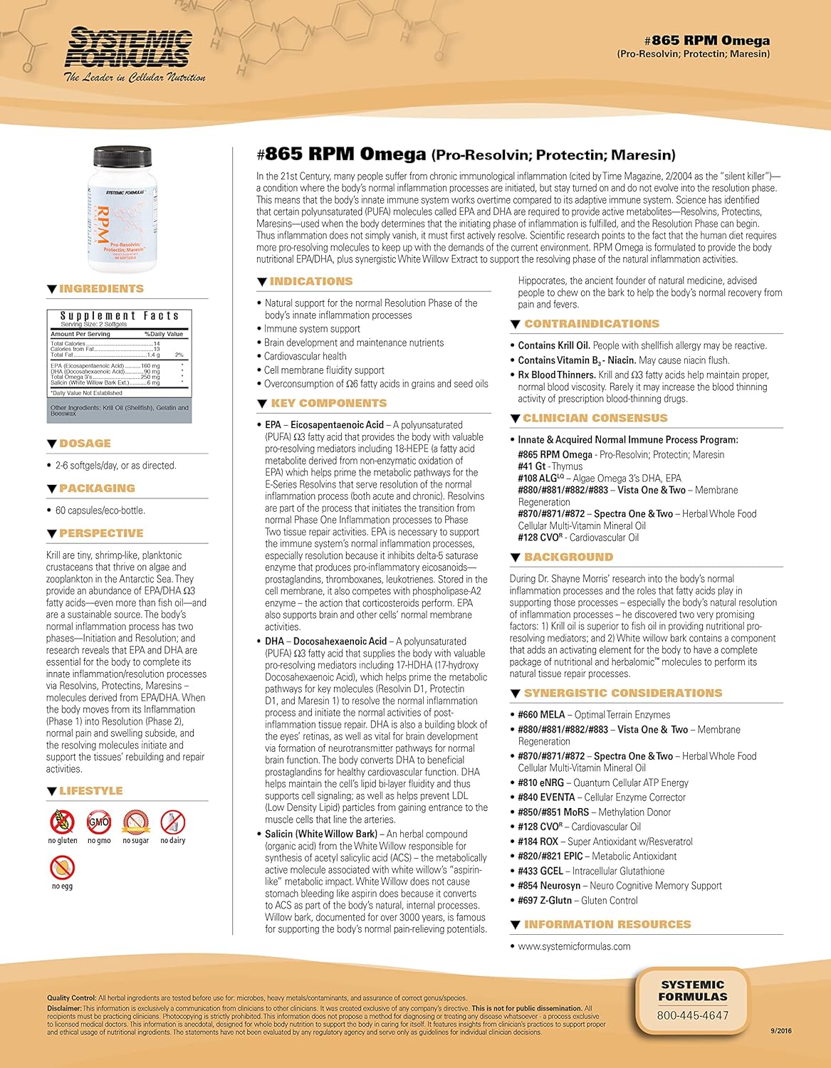 Systemic Formulas RPM Pre-Resolvin, Protectin, Maresin Capsules - Cardiovascular Health Support, 60ct, Bio Cell #865. Brain Development Boost, 60 Count