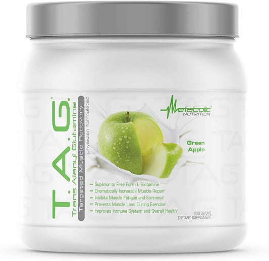 TAG Trans Alanyl Glutamine Powder - 100% L-Glutamine Peptide Supplement for Pre, Intra, Post Workout - 400g (Green Apple)