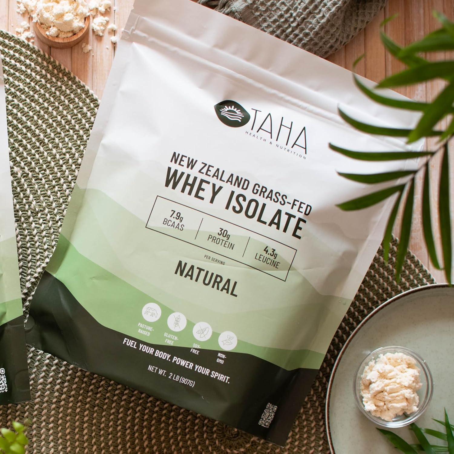 Taha Health & Nutrition Whey Protein Isolate - Unflavored, 30g Protein, 7.9g BCAAs, Grass-Fed, Gluten-Free - 2LB, ~26 Servings