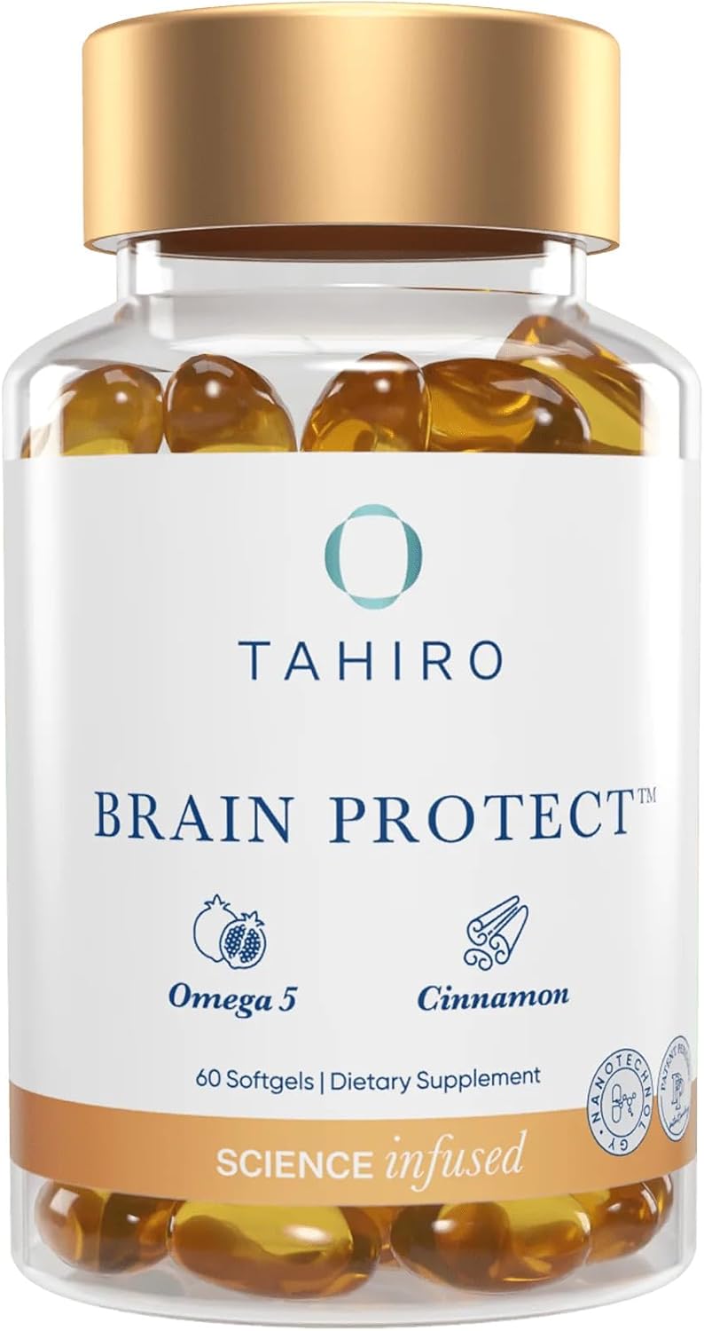 TAHIRO Brain Protect™ Nano Omega 5 Cinnamon Memory Focus Supplement with Antioxidant Pomegranate Seed Oil Softgels