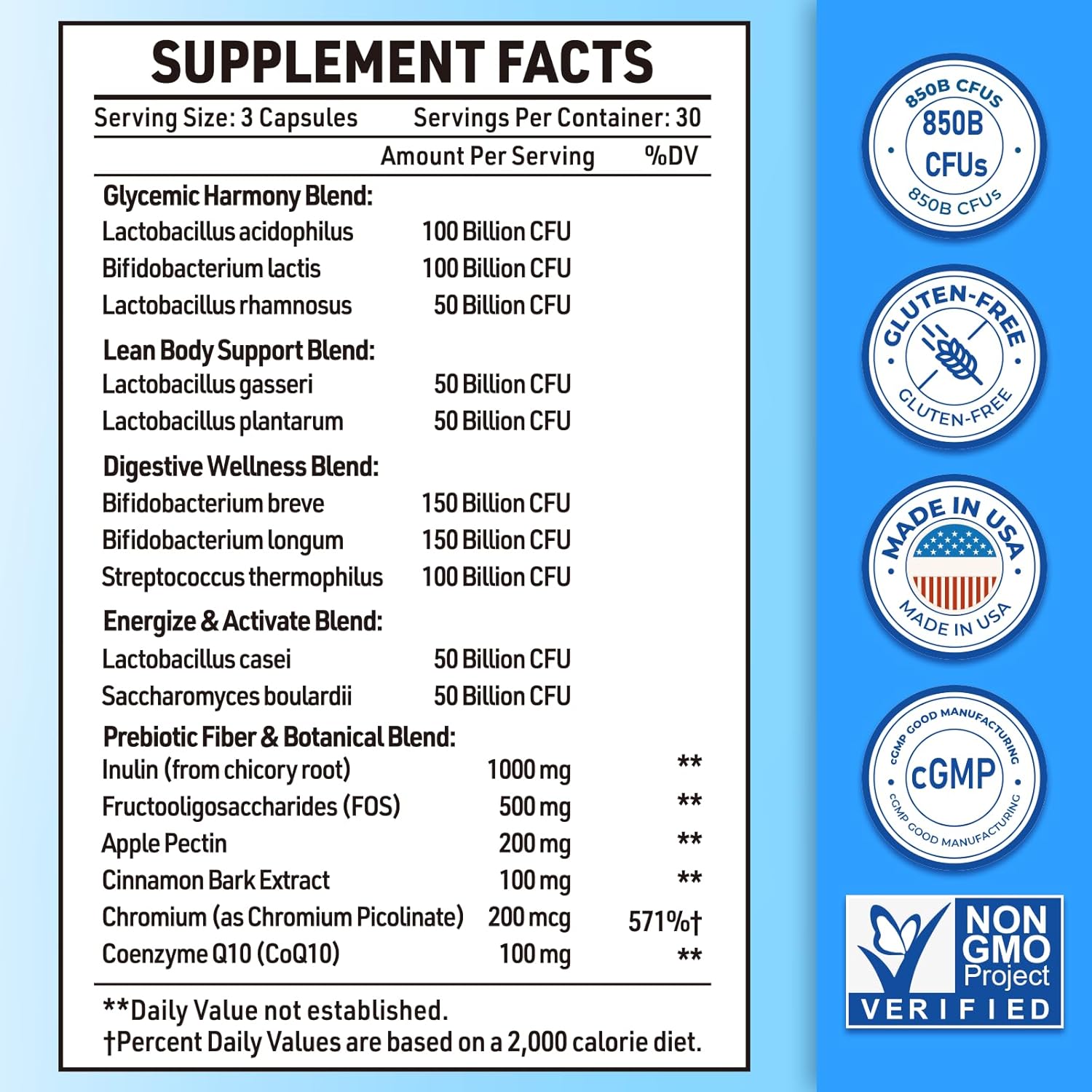 Tailored Wellness Men's Probiotics 50+ with 850 Billion CFU, 1800mg Prebiotics Fiber - Comprehensive Gut & Energy Support, 720 Capsules