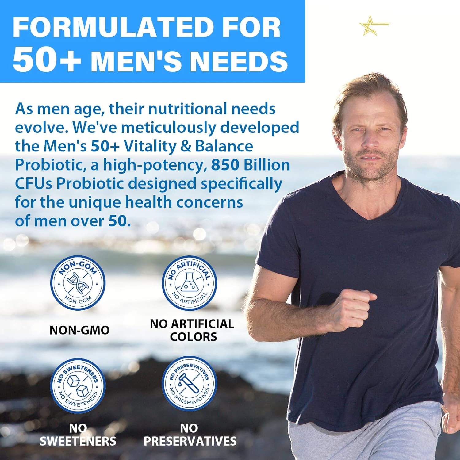 Tailored Wellness Men's Probiotics 50+ with 850 Billion CFU, 1800mg Prebiotics Fiber - Comprehensive Gut & Energy Support, 720 Capsules