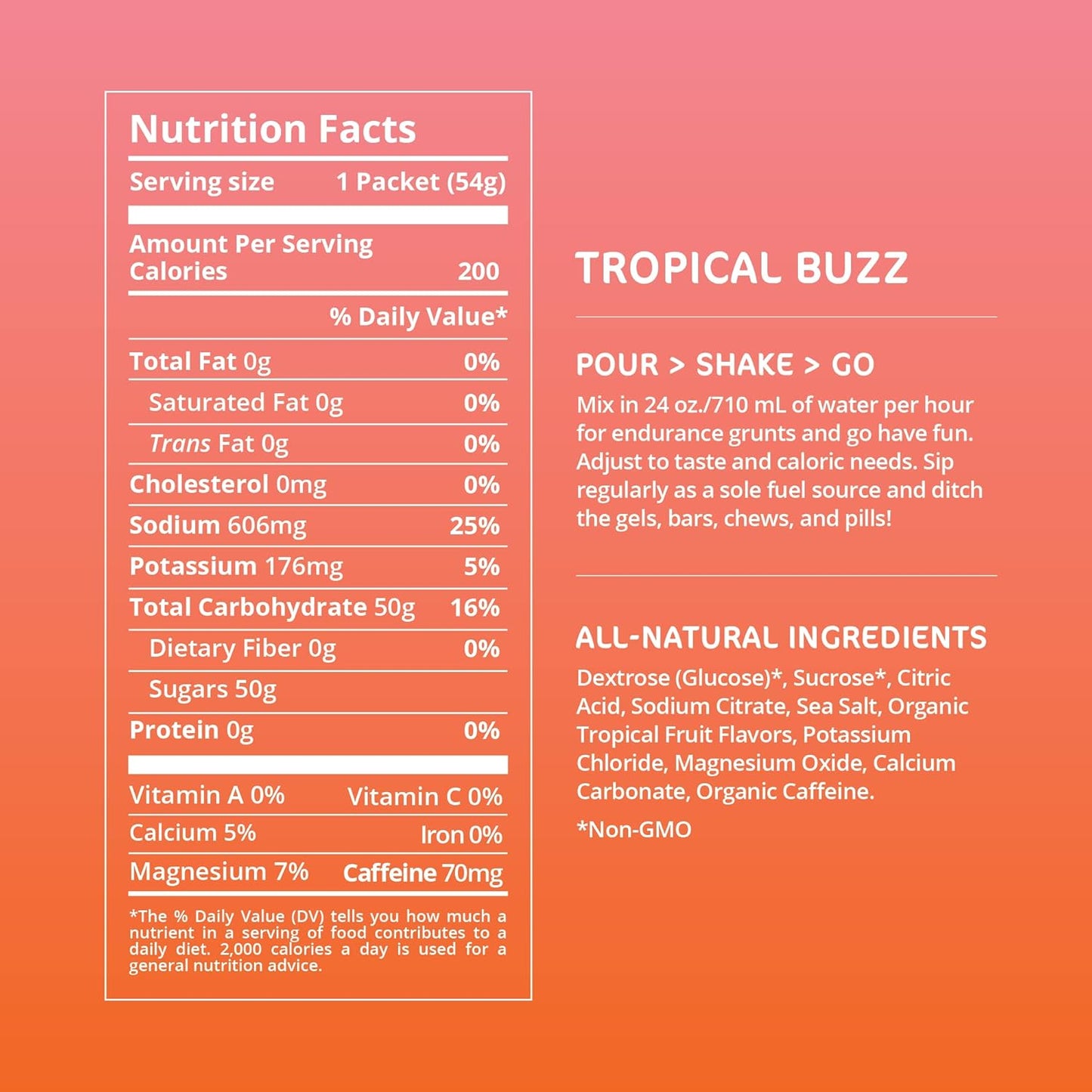 Tailwind Nutrition Endurance Fuel Tropical Buzz Caffeine Powder Mix - 12 Pack, Non-GMO, Vegan, Electrolytes, Soy & Gluten-Free