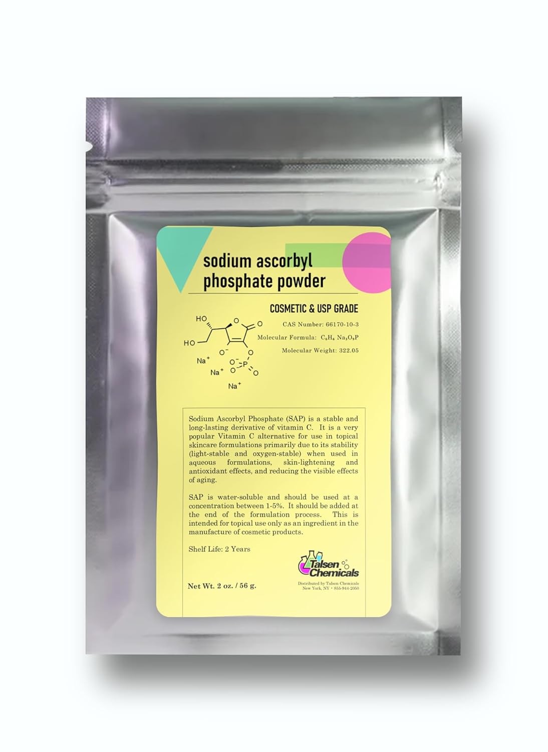 Talsen Chemicals Sodium Ascorbyl Phosphate Powder - Antioxidant, Increase Elasticity, Stable Vitamin C for DIY Skin Care - 2oz/56g