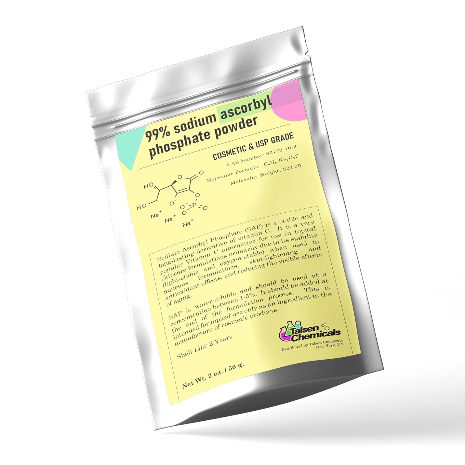 Talsen Chemicals Sodium Ascorbyl Phosphate Powder - Antioxidant, Increase Elasticity, Stable Vitamin C for DIY Skin Care - 2oz/56g