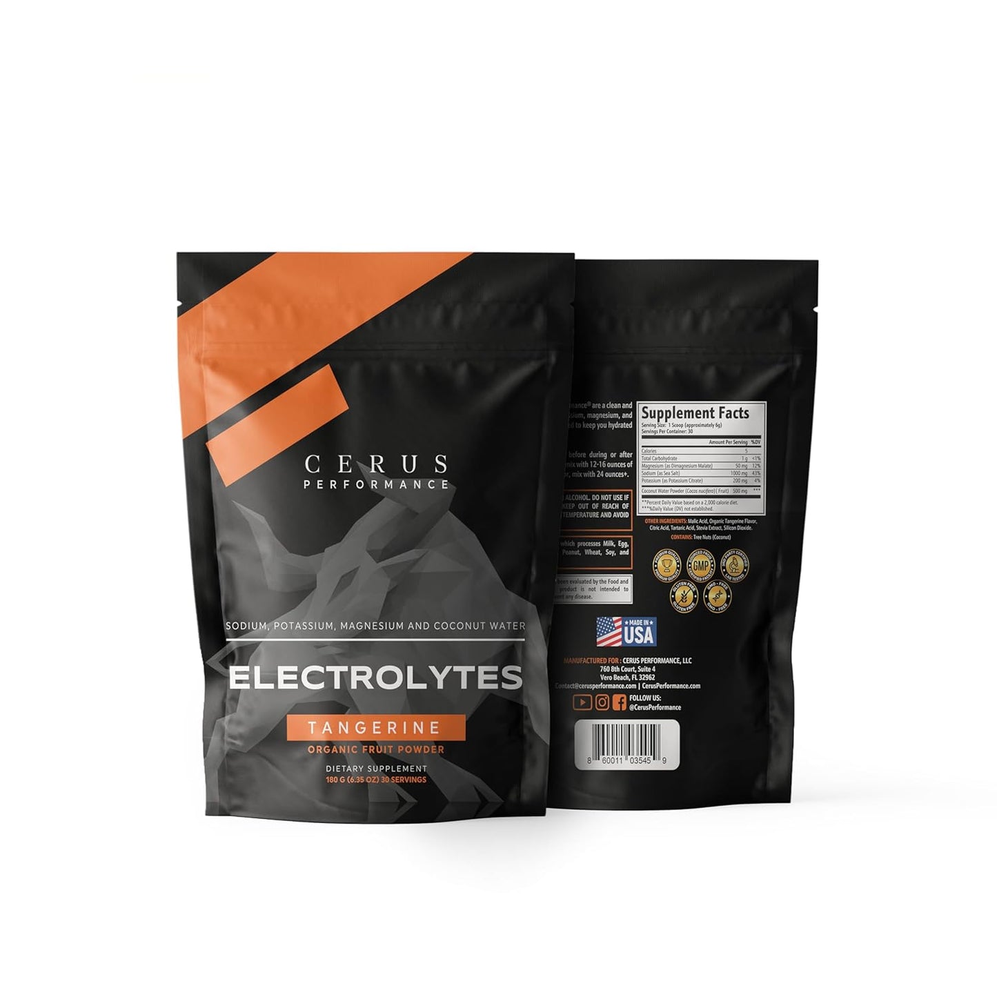 Tangerine Flavor Electrolyte Powder for Endurance & Recovery - 30 Servings, Zero Sugar, Coconut Water & Real Fruit