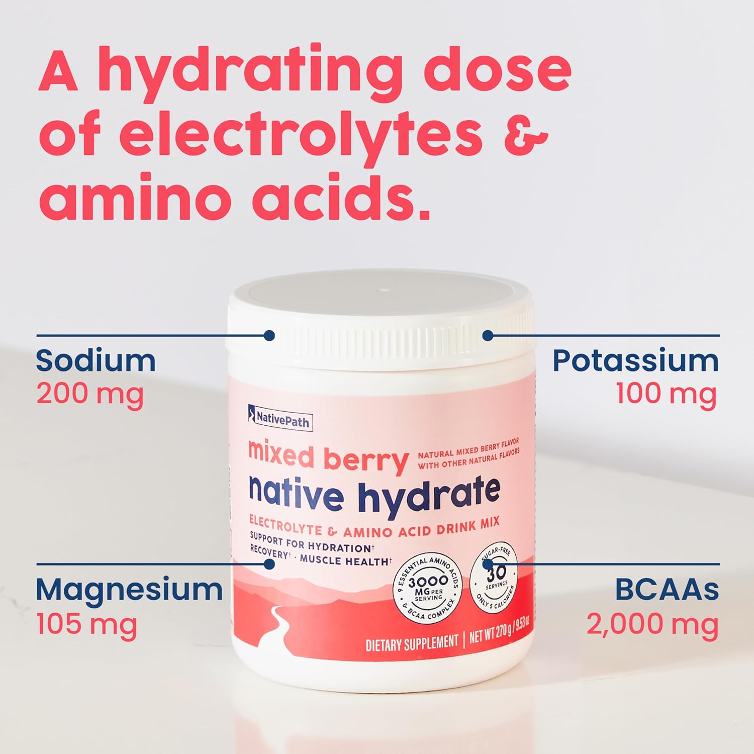 Tangerine & Mixed Berry Electrolyte Drink Mix with BCAA for Hydration - NativePath Hydrate Duo