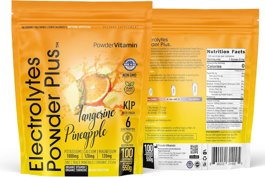 Tangerine Pineapple Electrolyte Powder - 100 Servings, Zero Calorie Keto Hydration Supplement with Potassium, Calcium, Magnesium