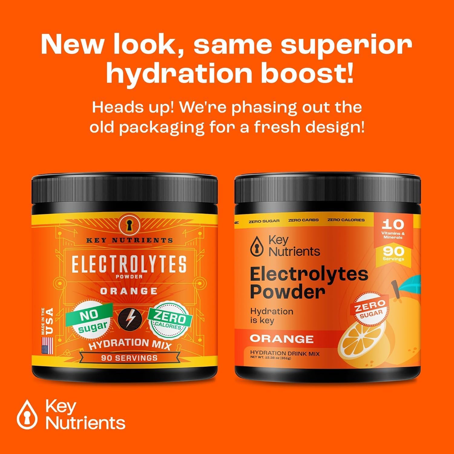 Tangy Orange Electrolyte Powder with Key Nutrients - USA Made Hydration Supplement for Endurance & Energy - No Sugar, No Calories - 90 Servings