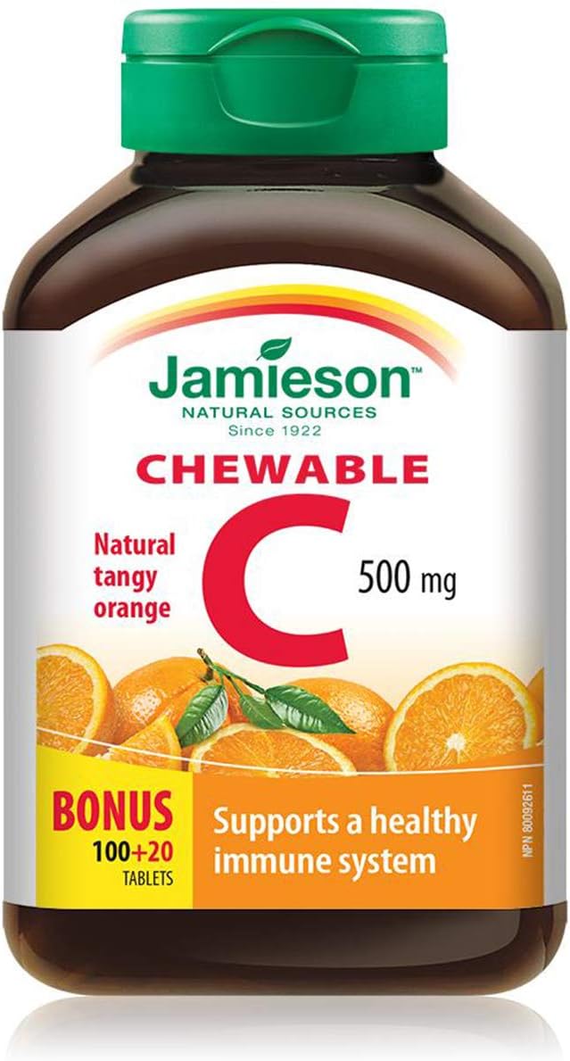Tangy Orange Jamieson Vitamin C Chewable Tablets - 500 mg, 120 Tabs with Bonus