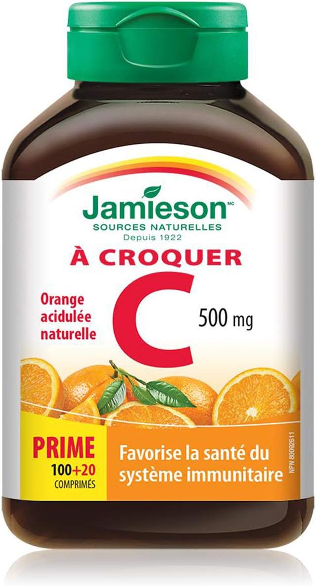 Tangy Orange Jamieson Vitamin C Chewable Tablets - 500 mg, 120 Tabs with Bonus