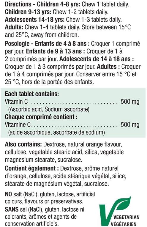 Tangy Orange Jamieson Vitamin C Chewable Tablets - 500 mg, 120 Tabs with Bonus