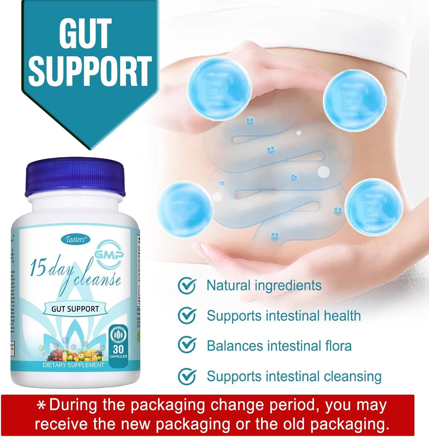 TAOTERS 15 Day Cleanse Colon Broom Detox Supplement for Gut Support with Senna, Cascara Sagrada & Psyllium Husk - 30 Capsules for Men and Women