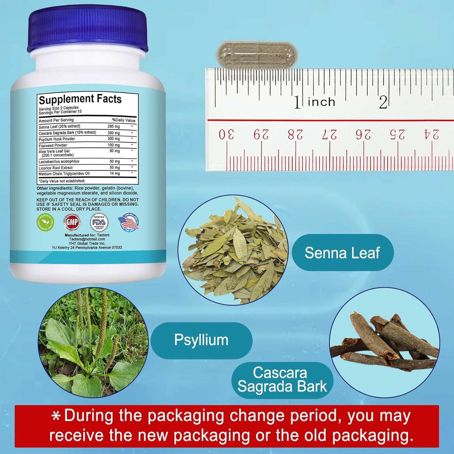 TAOTERS 15 Day Cleanse Colon Broom Detox Supplement for Gut Support with Senna, Cascara Sagrada & Psyllium Husk - 30 Capsules for Men and Women