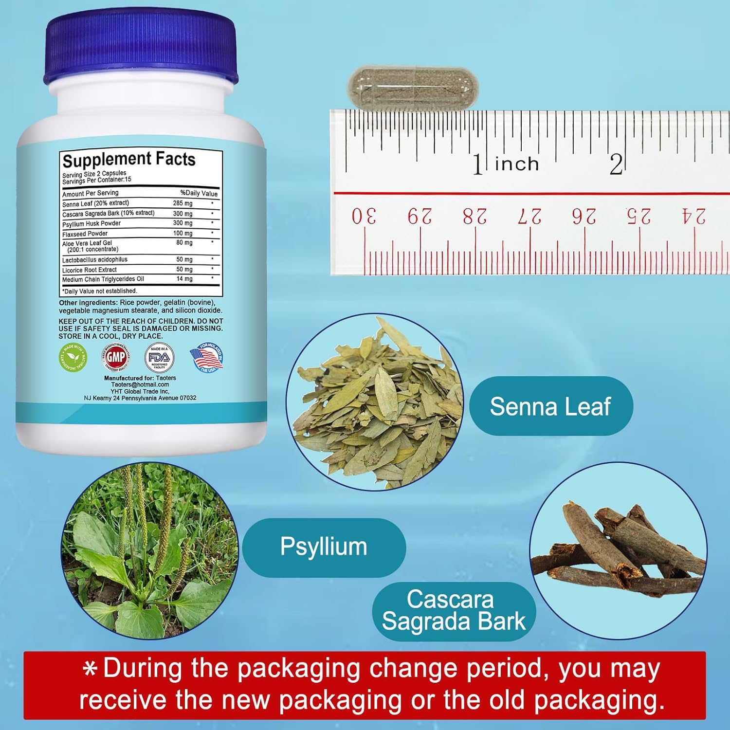 TAOTERS 15 Day Cleanse Colon Broom Detox Supplement for Gut Support with Senna, Cascara Sagrada & Psyllium Husk - 30 Capsules for Men and Women