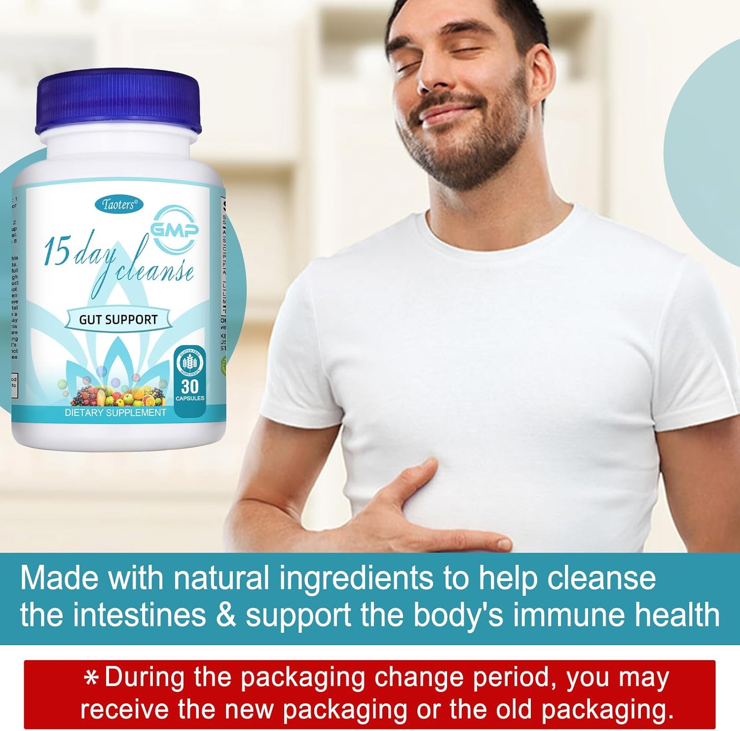 TAOTERS 15 Day Cleanse Colon Broom Detox Supplement for Gut Support with Senna, Cascara Sagrada & Psyllium Husk - 30 Capsules for Men and Women