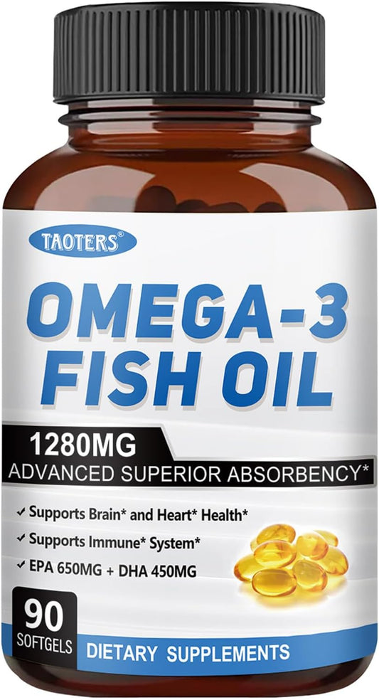 TAOTERS Omega 3 Fish Oil Supplements 1280MG | High EPA & DHA for Heart, Brain & Immune Support | 90 Softgels, 45-Day Supply - BoostGo Australia