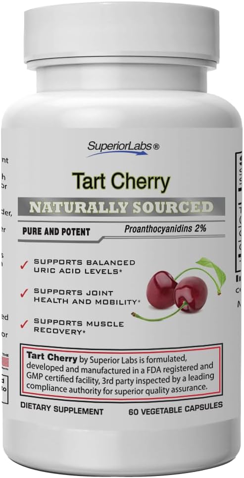 Tart Cherry Extract Capsules - 1000mg, 60 Veg Caps - Supports Uric Acid Balance - Enhanced Absorption with Celery Seed & Black Pepper