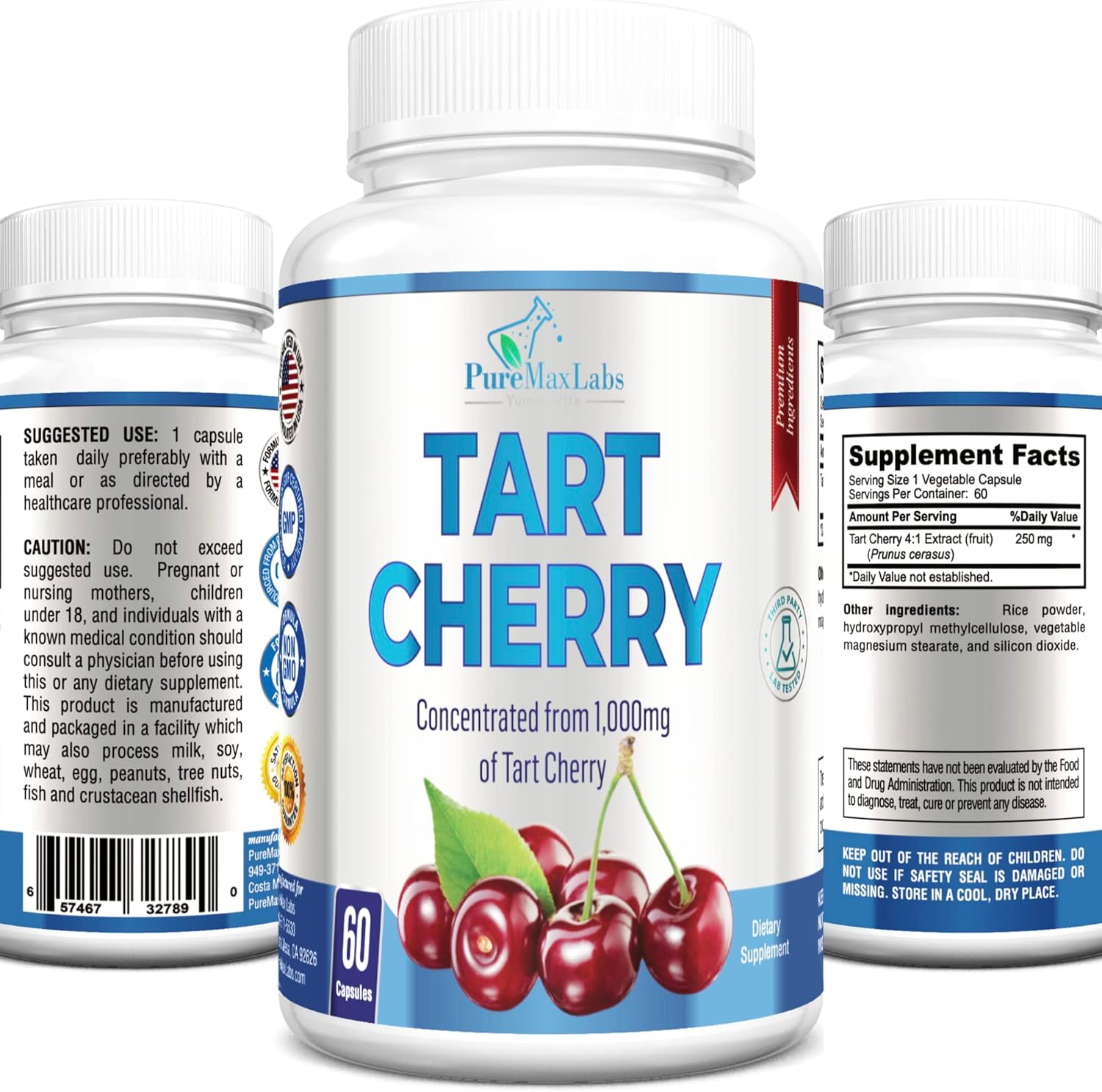 Tart Cherry Extract Capsules - Equivalent to 1000mg Montmorency Cherries - Antioxidant-Rich Uric Acid Support - Non-GMO - 60 Capsules