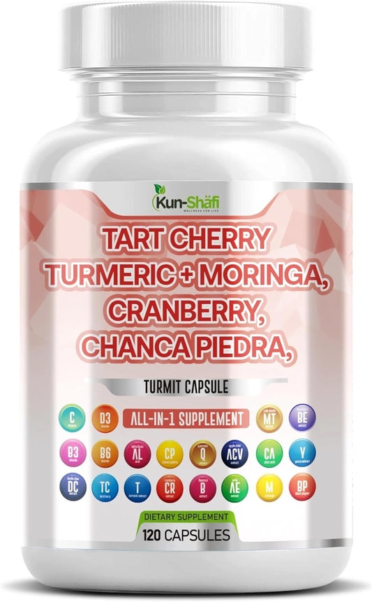 Tart Cherry Extract Capsules with Turmeric, Moringa, Cranberry, Chanca Piedra, Celery, Quercetin, ACV, Pomegranate, and Selenomethionine for Uric Levels - 120 Ct