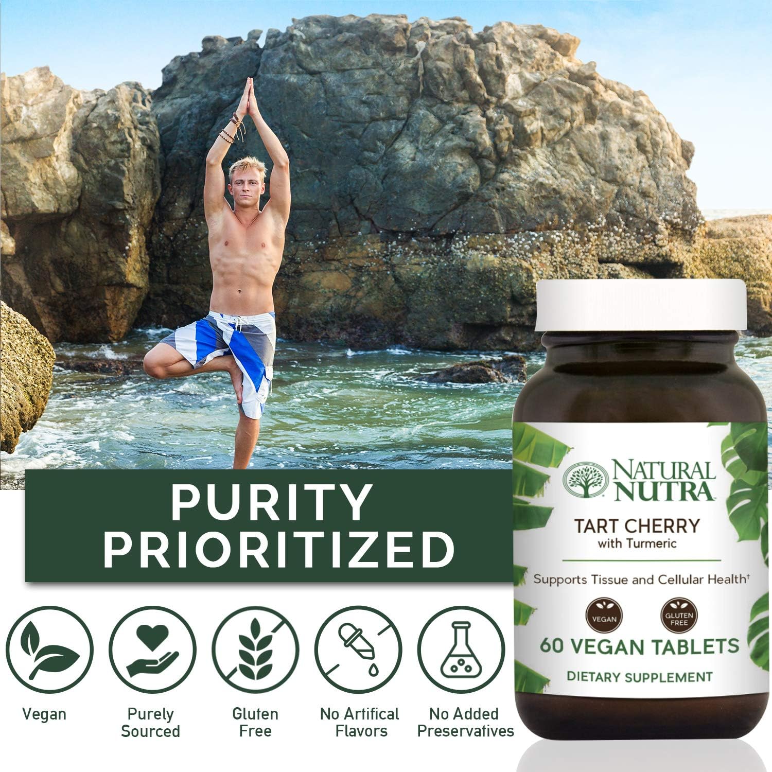 Tart Cherry Extract with Turmeric Curcumin for Muscle Soreness and Joint Health - Vegan, Gluten Free, 60 Tablets