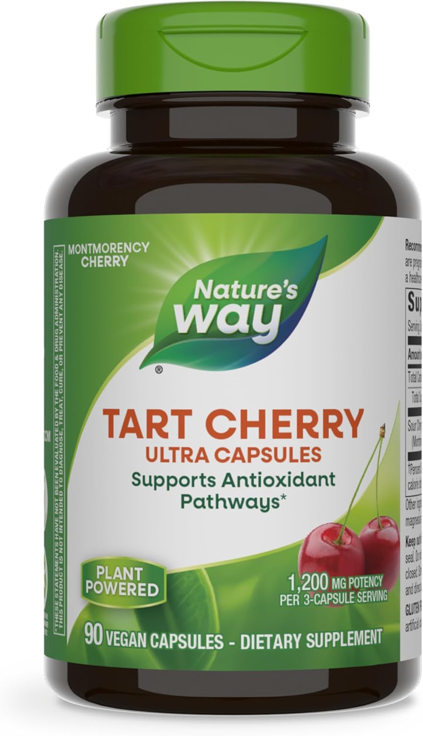 Tart Cherry Ultra Capsules with Montmorency Cherry, 1,200mg per Serving, 90 Vegan Capsules for Antioxidant Support