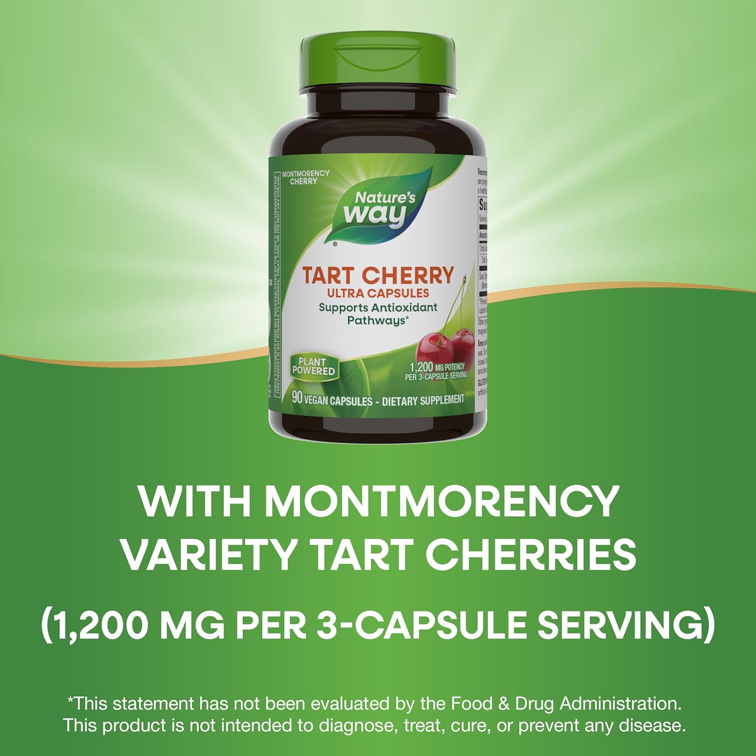 Tart Cherry Ultra Capsules with Montmorency Cherry, 1,200mg per Serving, 90 Vegan Capsules for Antioxidant Support