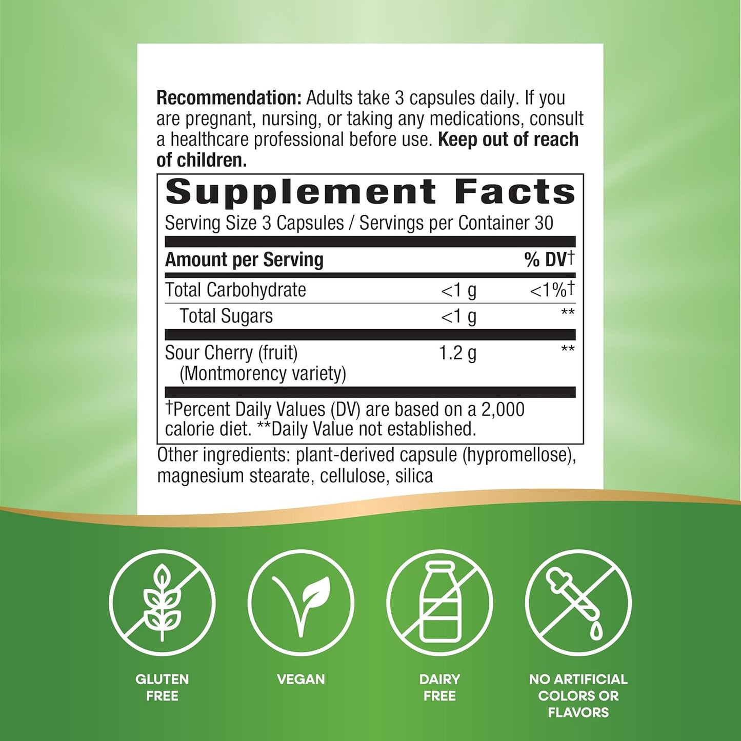 Tart Cherry Ultra Capsules with Montmorency Cherry, 1,200mg per Serving, 90 Vegan Capsules for Antioxidant Support