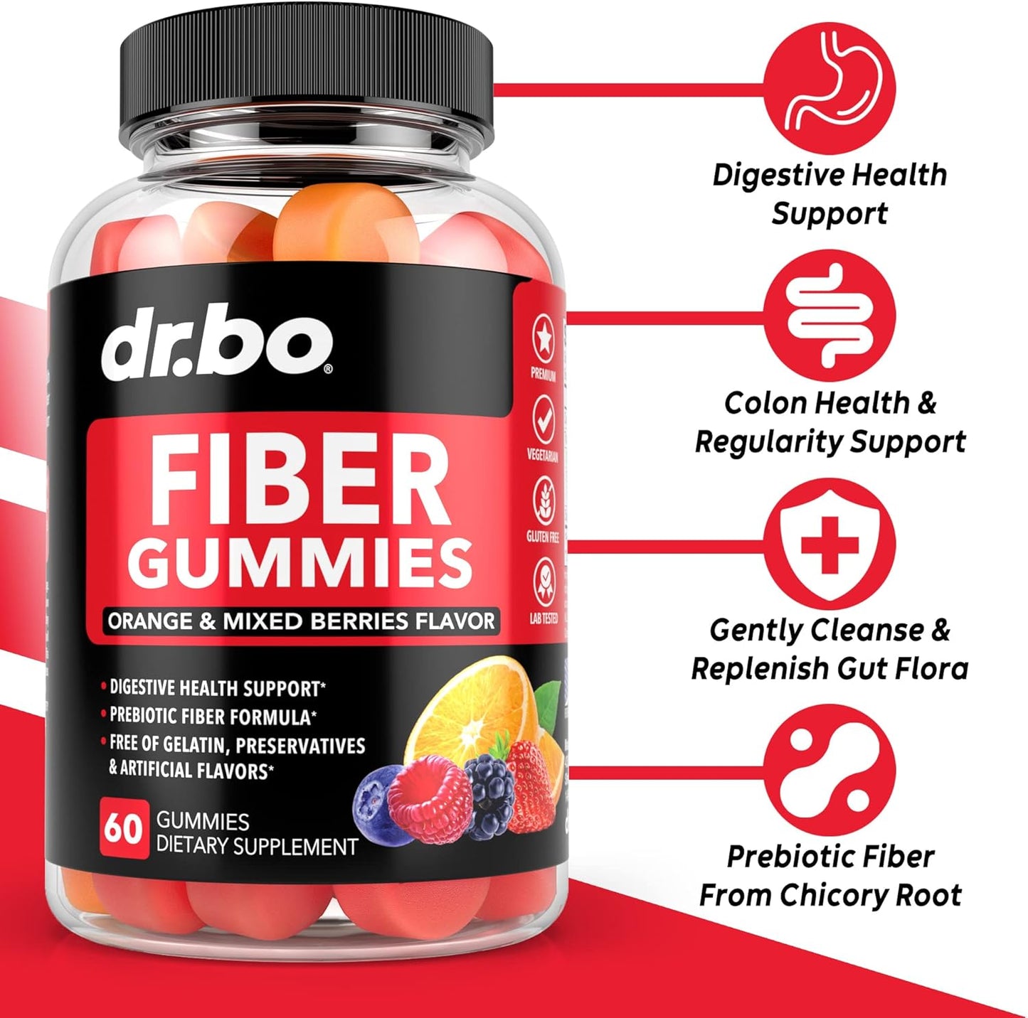 Tasty Prebiotic Fiber Gummies for Colon Cleanse & Gut Health - Dr. BO Fiber Supplement for Digestive Support