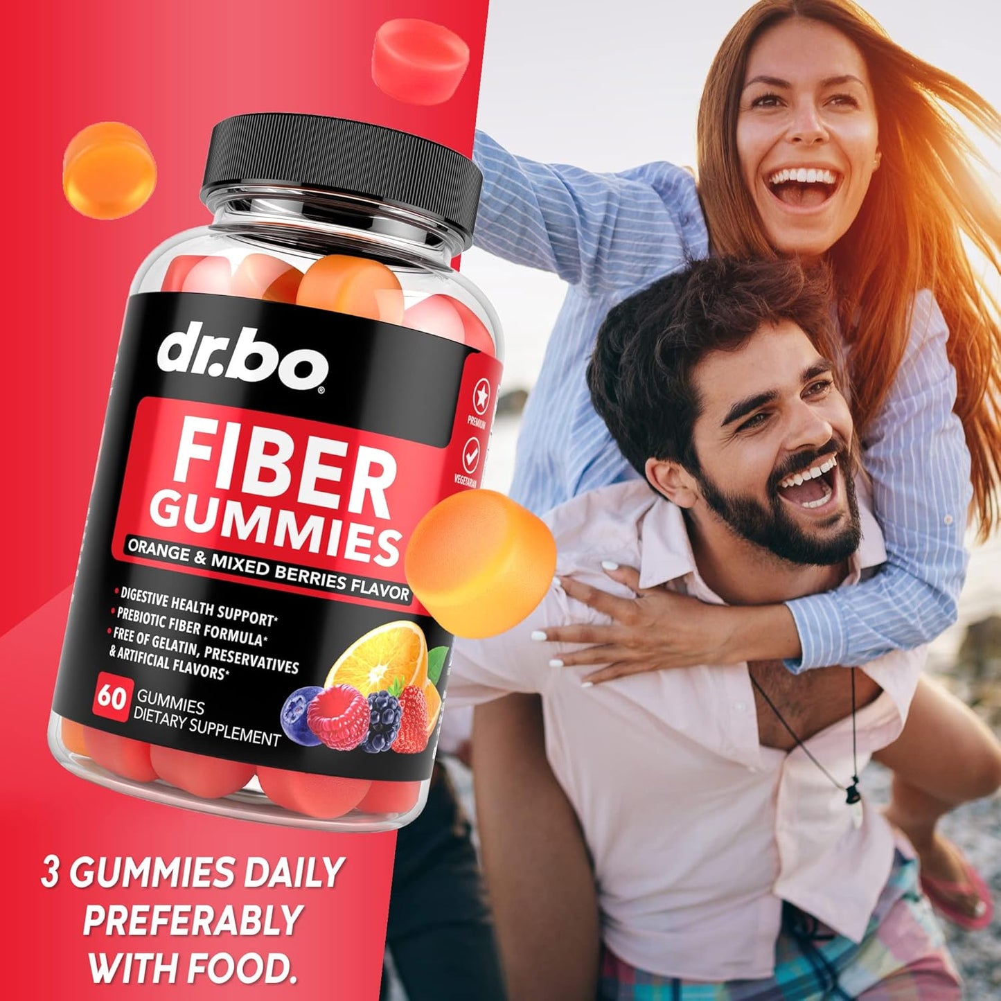 Tasty Prebiotic Fiber Gummies for Colon Cleanse & Gut Health - Dr. BO Fiber Supplement for Digestive Support