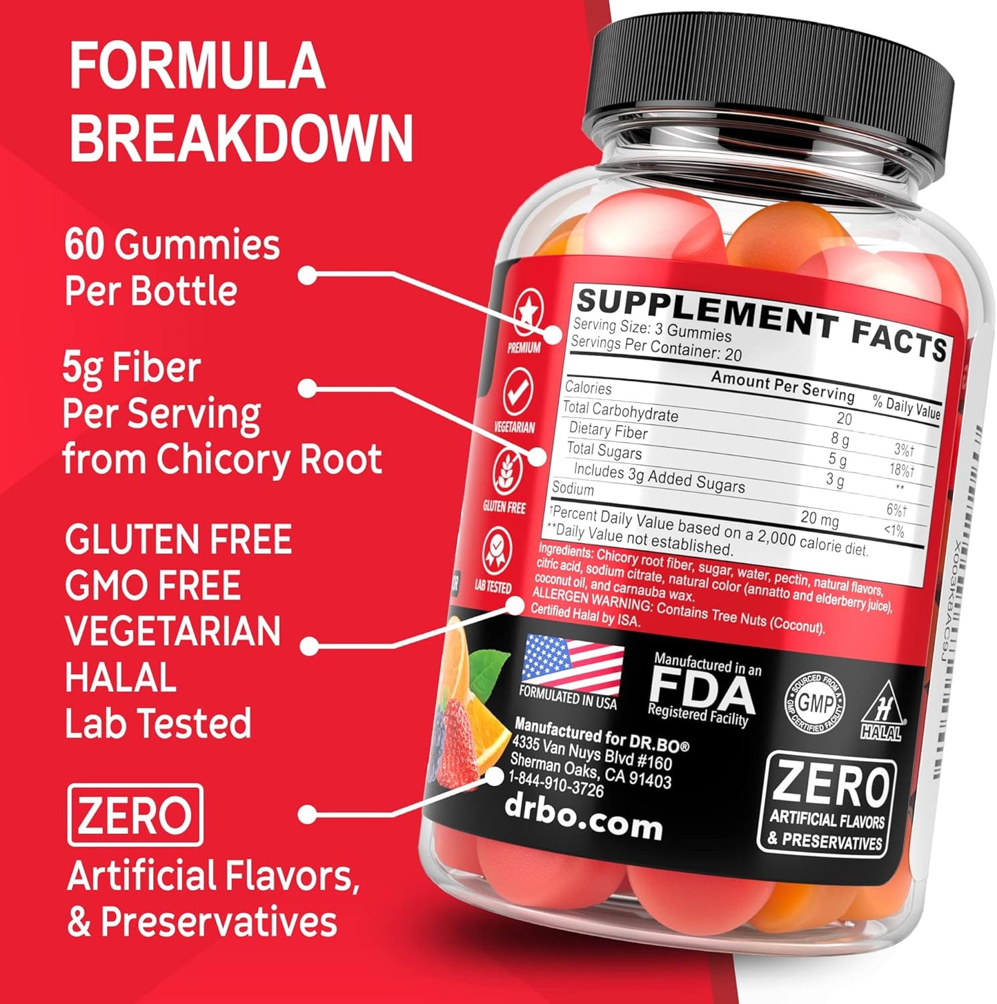 Tasty Prebiotic Fiber Gummies for Colon Cleanse & Gut Health - Dr. BO Fiber Supplement for Digestive Support