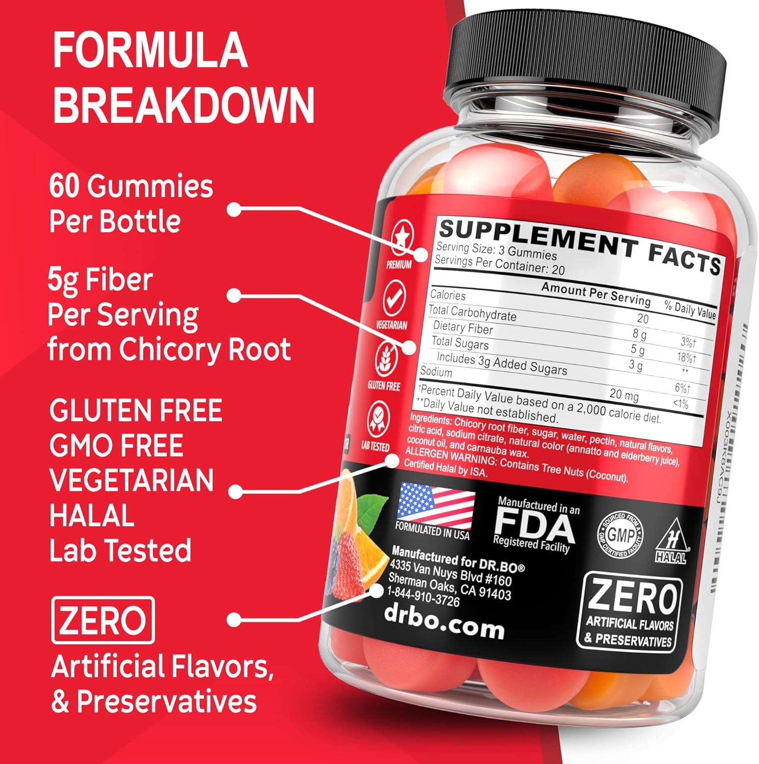 Tasty Prebiotic Fiber Gummies for Colon Cleanse & Gut Health - Dr. BO Fiber Supplement for Digestive Support