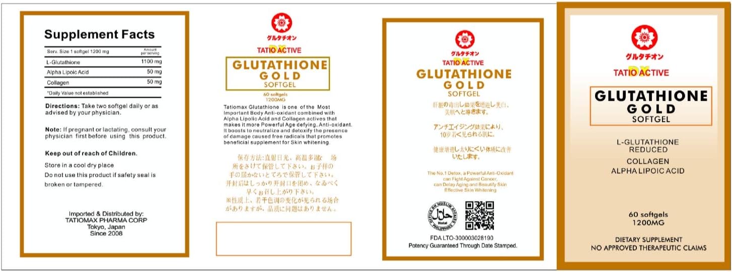 Tatiomax Gold Glutathione Lightening Gel Capsules - 3 Bottles with Collagen & Vitamin C for Skin Brightening