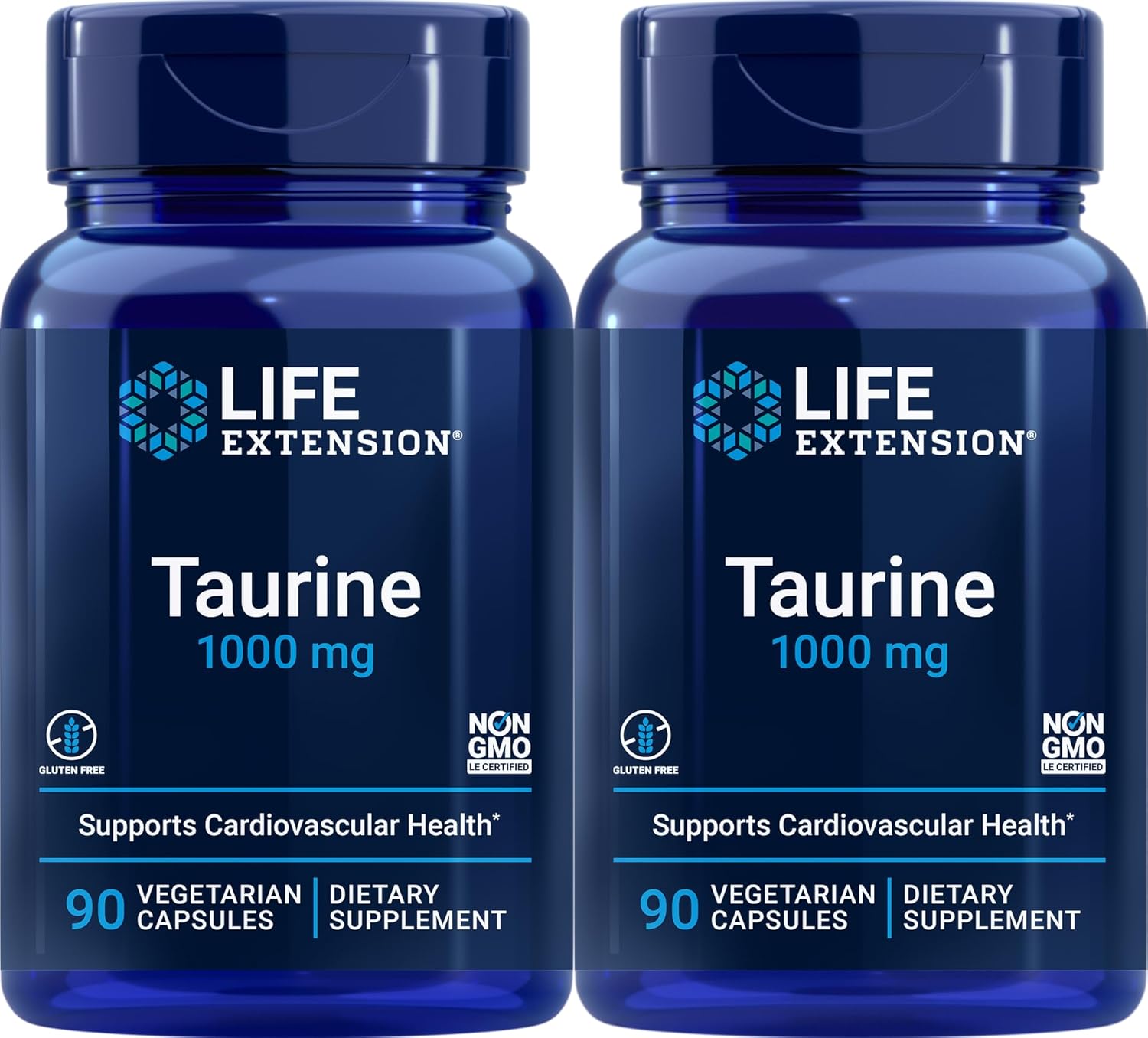 Taurine 1,000 mg Supplement for Longevity, 90 Vegetarian Capsules x2 Pack