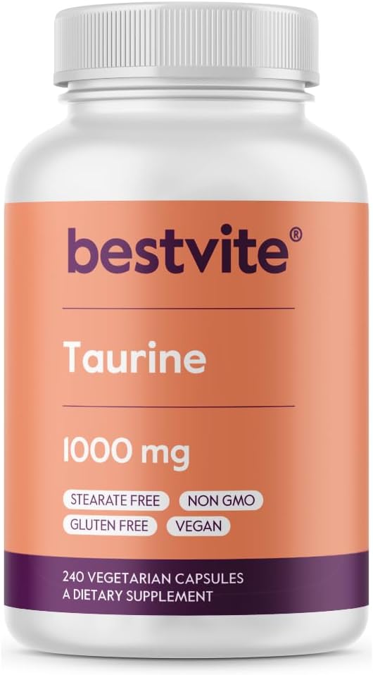 Taurine 1000mg Capsules - 240 Vegetarian, Non-GMO, Gluten-Free, Vegan - No Stearates, Fillers, Flow Agents