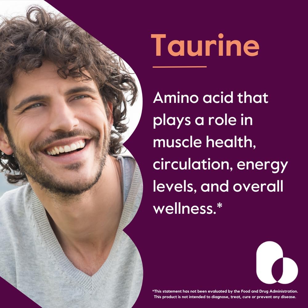 Taurine 1000mg Capsules - 240 Vegetarian, Non-GMO, Gluten-Free, Vegan - No Stearates, Fillers, Flow Agents