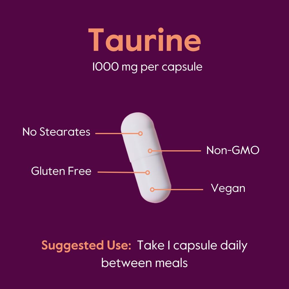 Taurine 1000mg Capsules - 240 Vegetarian, Non-GMO, Gluten-Free, Vegan - No Stearates, Fillers, Flow Agents